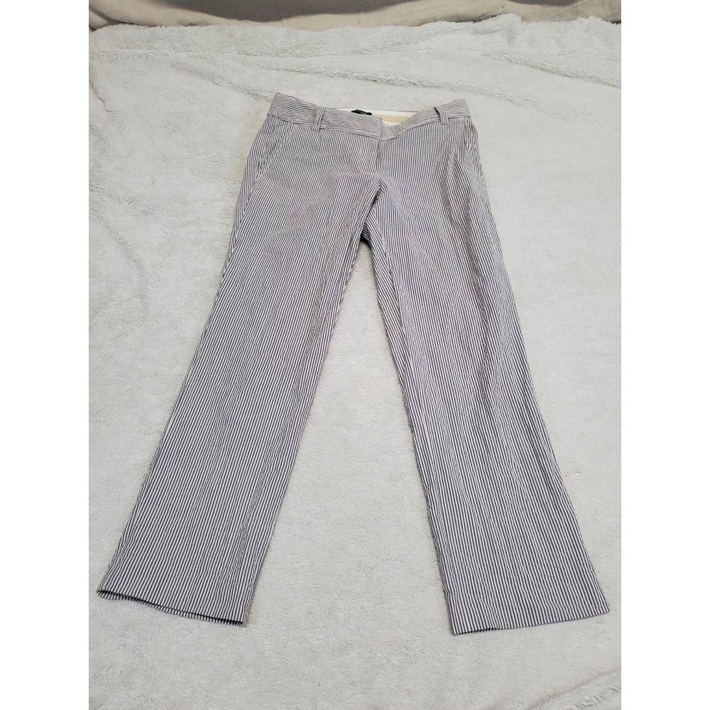 J. Crew Blue White Striped Seersucker Cropped City Fit Pant Women 0 Casual Money